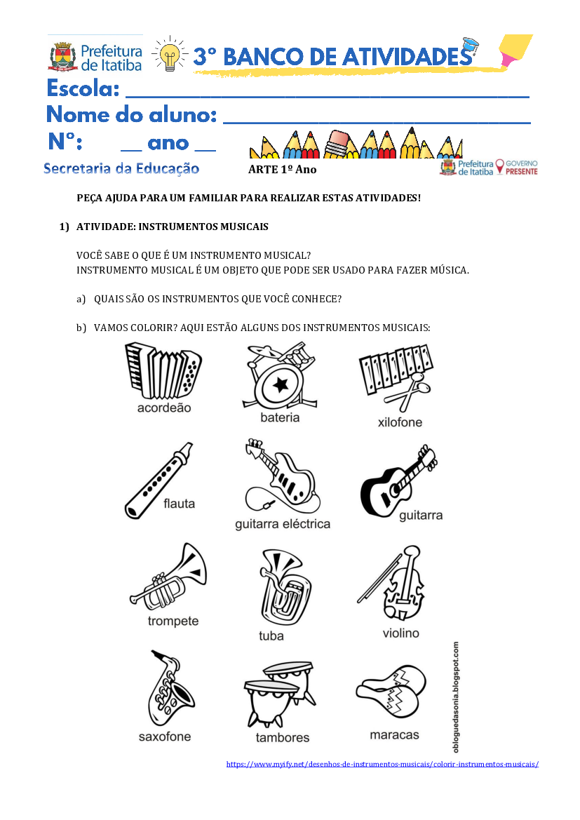 Atividade sobre os Instrumentos Musicais - 1º e 2º ano