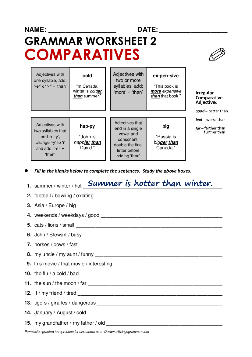 Names pdf. Comparatives Worksheets. Comparative adjectives Worksheets. Comparatives exercises. Comparison of adjectives Worksheets.