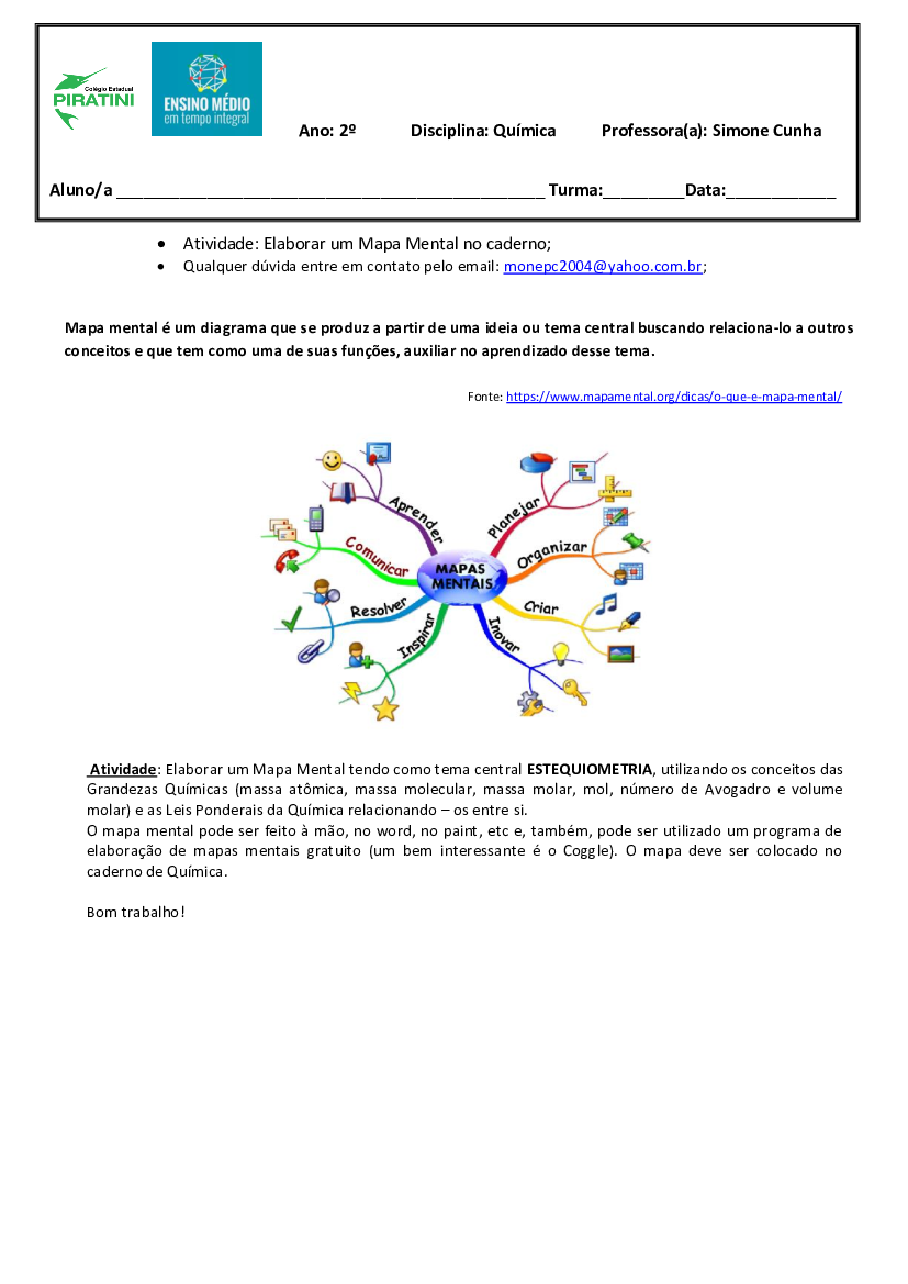 9 EAD QUÍMICA 2º ANO - MAPA MENTAL ESTEQUIOMETRIA 2020 - Baixar pdf de  