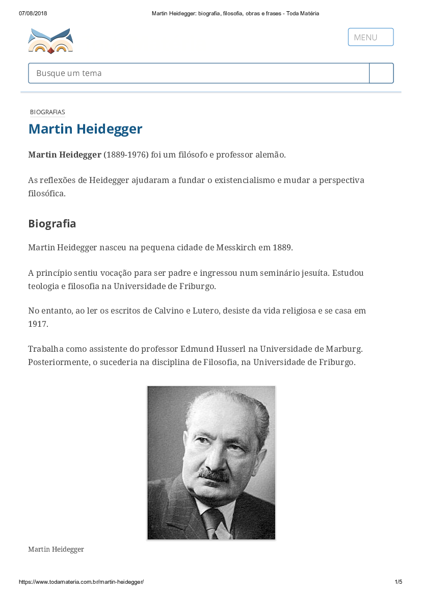 Martin Heidegger_ biografia, filosofia, obras e frases - Toda Matéria -  Baixar pdf de 