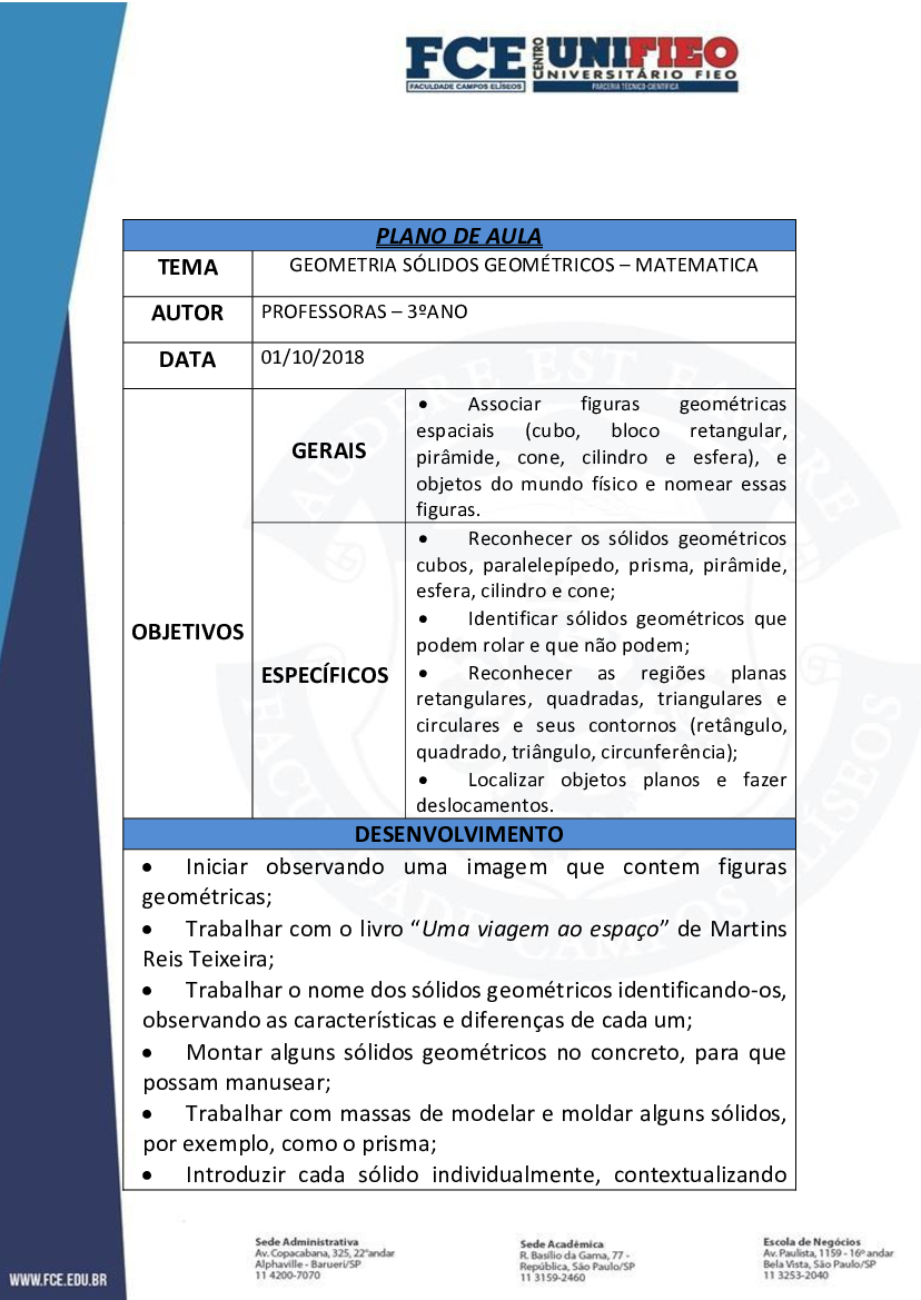 Planos de Aula Sobre Geometria