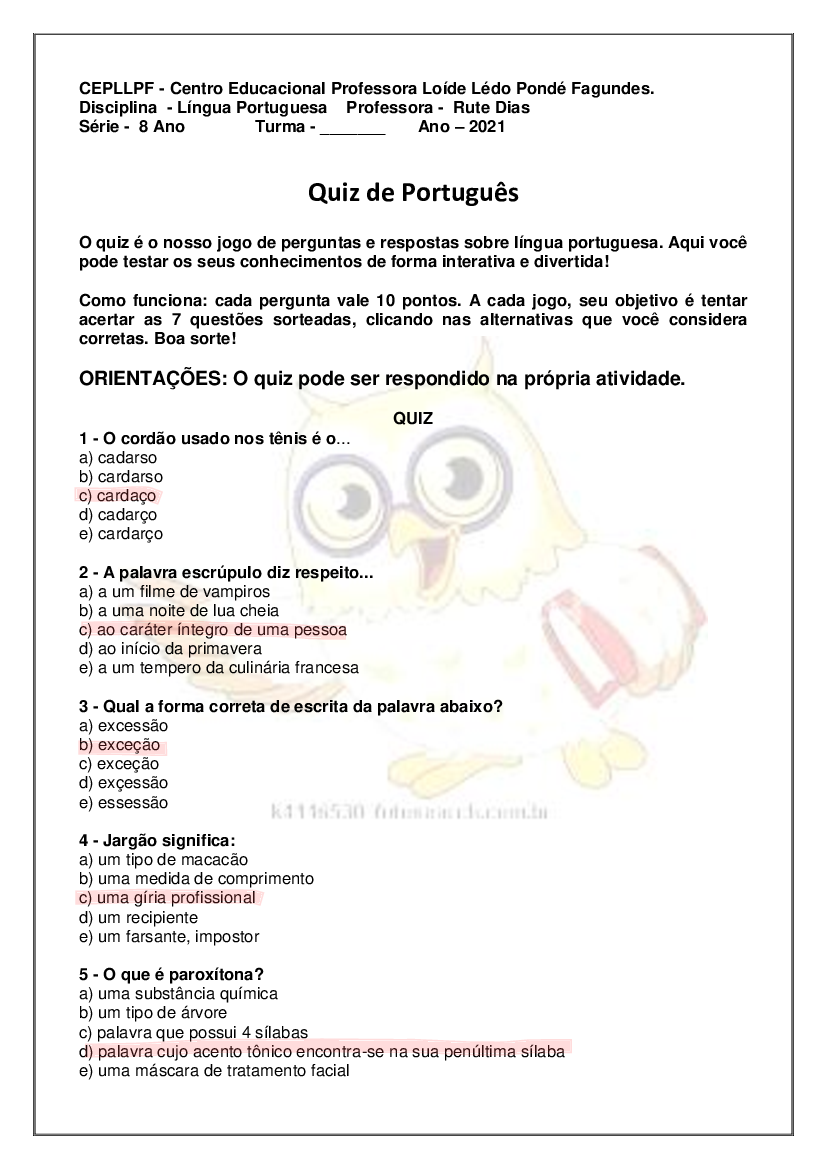 QUIZ VIRTUAL DE LÍNGUA PORTUGUESA #2  PERGUNTAS E RESPOSTAS DE PORTUGUÊS.  