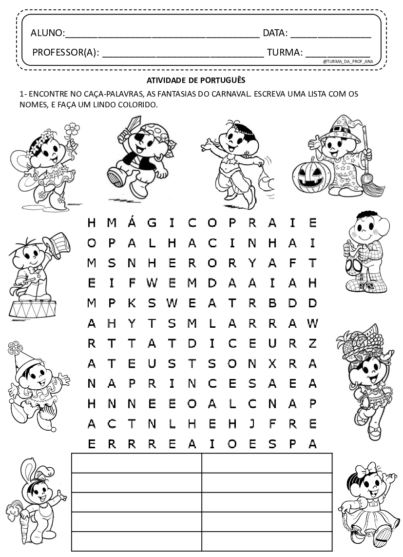 Caça-palavras de carnaval - fácil  Caça-palavras, Palavras, Atividades  carta