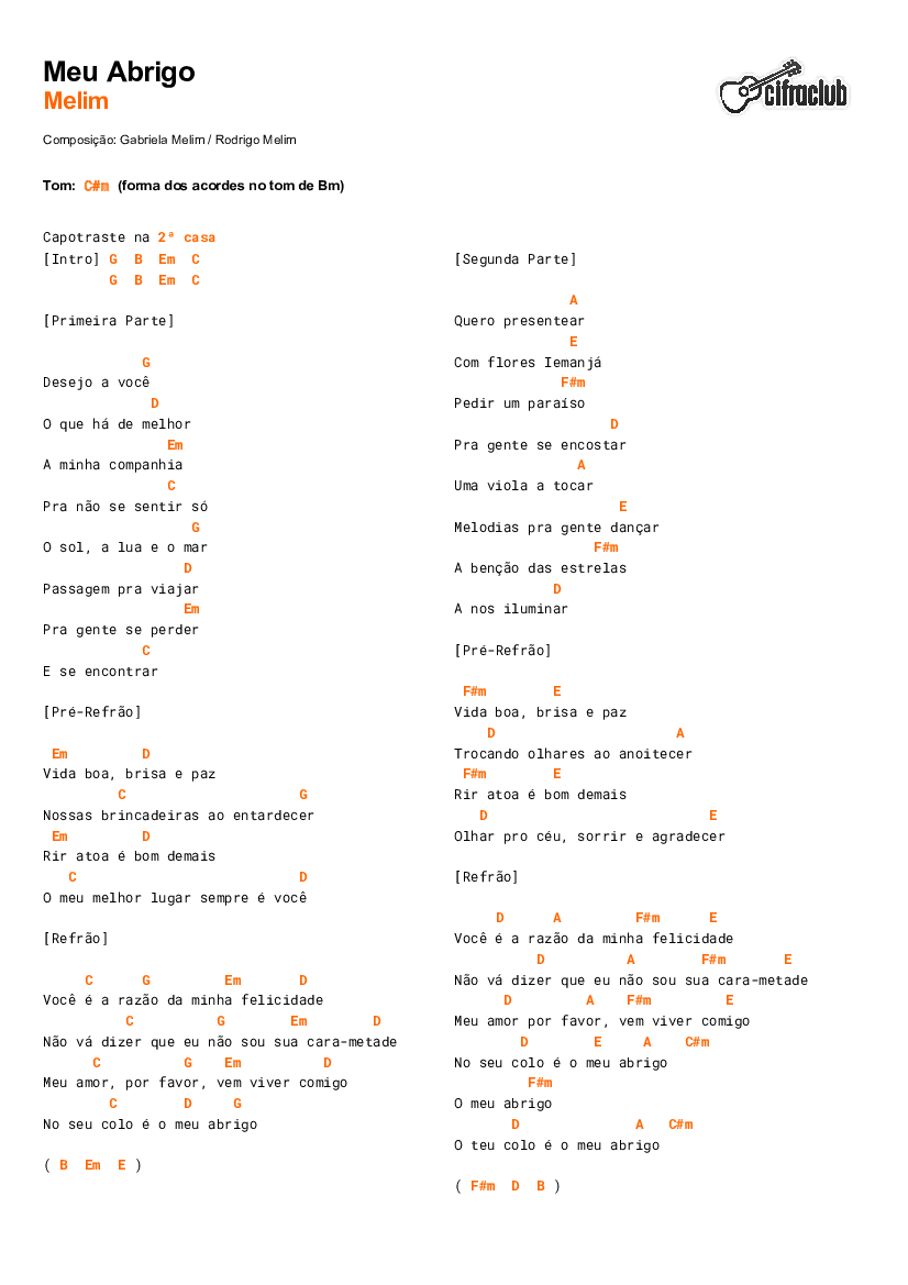 Melim - Meu Abrigo (Cifras Cifra Club), PDF, Música pop