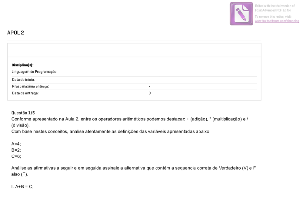 Apol Geral, PDF, Linguagem de programação