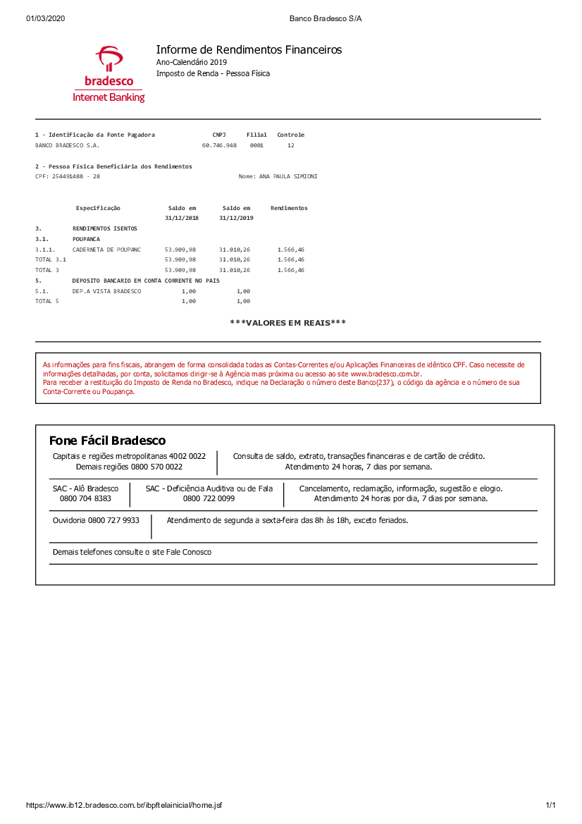 Consultar Informe de Rendimentos Bradesco 2019 - IRPF 2019