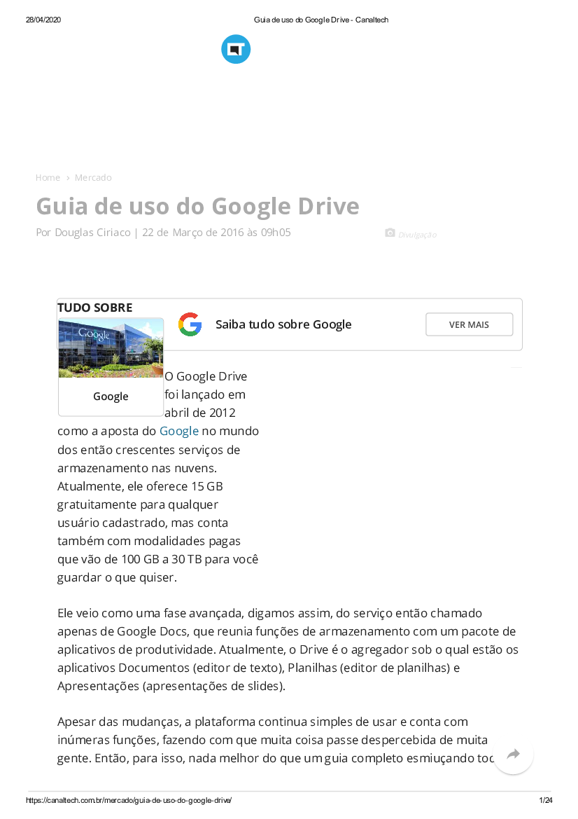 Como usar o Google Drive  Guia Prático - Canaltech