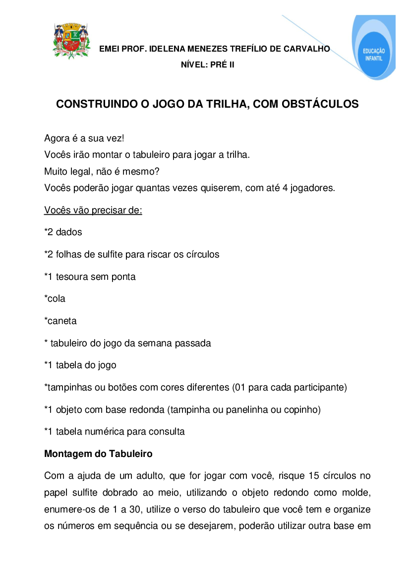 REGRAS - JOGO DA TRILHA - Baixar pdf de