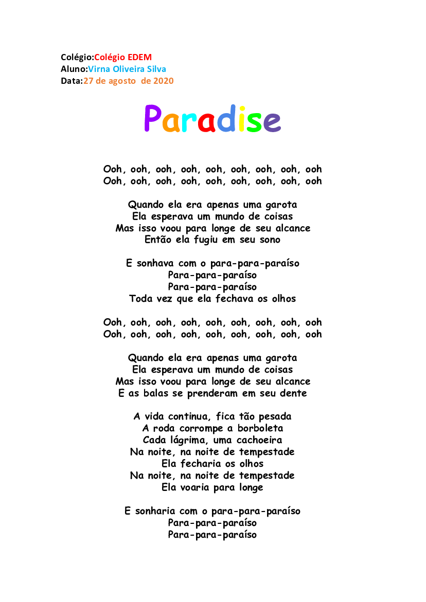 Paradise tradução - Baixar pdf de