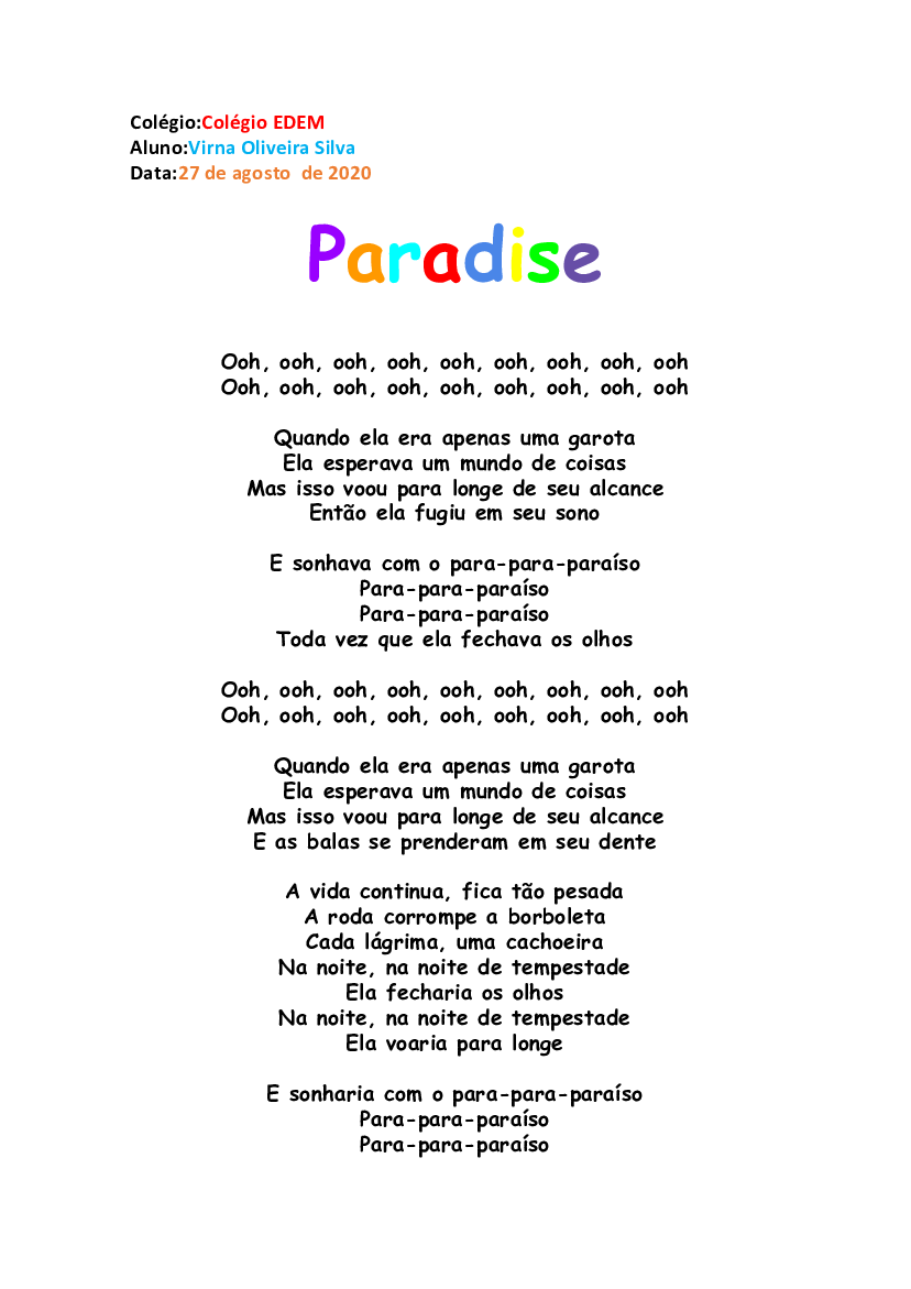 Letra da música Paradise - Coldplay