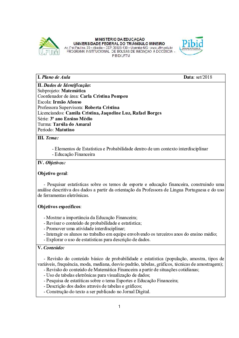 Planos de Aula Sobre Probabilidade