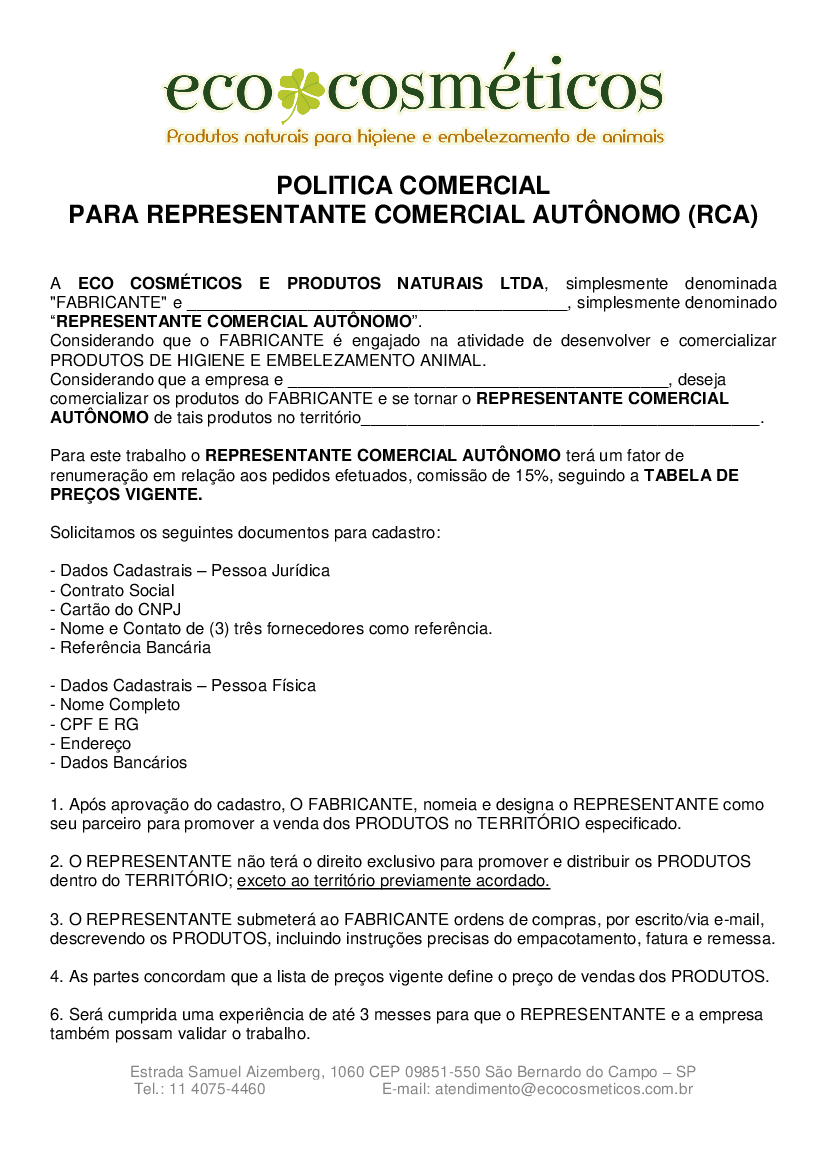 Política Comercial Para Representante Comercial Autonomo (RCA) - Baixar pdf  de 